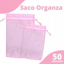 Saco Organza - Saquinho Rosa 10x15 cm - C/ 50 Para Lembrancinha - BRX