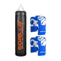 Saco Pancada Grande 160 Cm Profissional Reforçado + Luva Bate Saco Adulto + Luva Infantil Gorilla