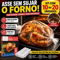 Saco para Assar Carne e Frango sem Sujeira Assa Rápido no Forno Kit 20 Unidades