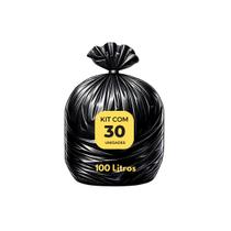 Saco para Lixo 100 Litros Comum Reforçado Resistente Preto 3 Micras Reais (30 unidades)