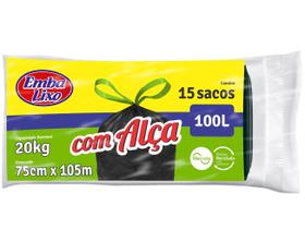Saco para lixo embalixo rolo com alca preto 100 litros 15x1