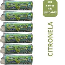 Saco para Lixo Verom Citronela 50 Lts ou 10 kg Kit com 6 rolos ou 120 unidades