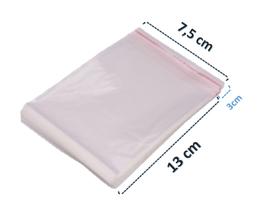 Saco Plástico Adesivado Transparente Vabene 7,5x13+3cm Com 100 Unidades