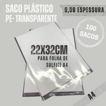 Saco plástico com 100 unidades sem furo para documento, folha A4 22X 32cm transparente Saco plástico com 100 unidades sem furo para documento, folha A4 22X 32cm transparente