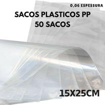 Saco plástico cristal PP com 50 unidades 15x25cm para doces, roupas, brilhante