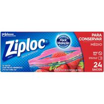 Saco Plástico Médio Ziploc com Fecho Hermético para conservar c/ 24 unidades