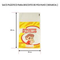 Saco plástico para biscoito de polvilho 18x48cm com 100 un. Saco plástico para biscoito de polvilho 18x48cm com 100 un.