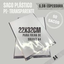 Saco plástico sem furo para documentos folha A4 22X 32cm transparente 50 unidades