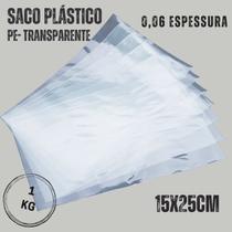 Saco plástico transparente 15x25cm virgem com 1kg. Saco plástico transparente 15x25cm virgem com 1kg.