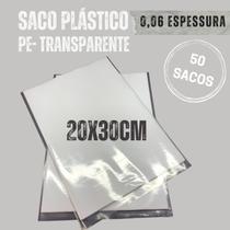 Saco plástico transparente com 50 unidades 20x30cm virgem