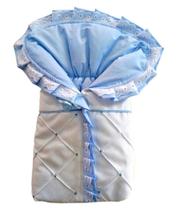 Saco Porta Bebê Azul Bebe e Branco Bordado 100 Algodão Saco bebe Dormir Azul Bebê