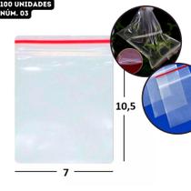 Saco Saquinho Plástico Hermético Zip Lock N. 03 - 7x10,5cm - pct 100 Unidades - Talge/Inoven/Bompack