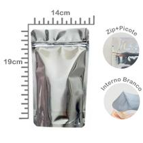 Saco Stand Up Pouch 14x19+3cm Laminado Metalizado Prata - Fecho Zip