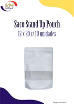 Saco Stand Up Pouch branco 12 x 20 c/10 unid - cereais, café, grãos, coockies, frutas secas (15351)