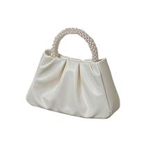 Saco Tote Feminino Plissado com Alça de Ombro - Mini Bolsa de Pérolas