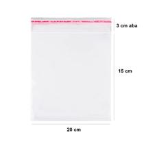 Saco transparente adesivado para lembrancinhas e presentes Cromus 20x15cm + 3 aba com 100 unidades