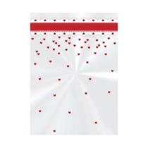 Saco Transparente Cute Heart Vermelho e Branco 11x19,5 cm com 50 unidades