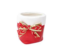 Saco Vaso Natal Com Laco Em Ceramica Feliz Natal - Decore Casa