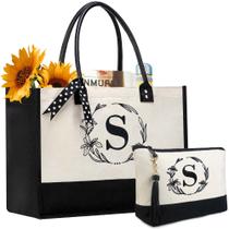 Sacola BeeGreen Initial Monogram para mulheres de lona grande