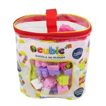 Sacola com Blocos de Montar Cubic Jr Coloridos 80 pçs M Rosa BR2274 - Multikids