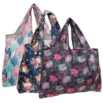 Sacola de compras reutilizável Allydrew, grande bolsa dobrável de nylon, pacote com 3 unidades