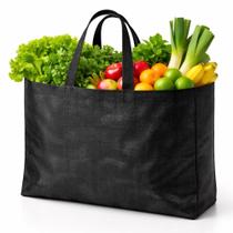 Sacola de Feira Nylon Grande PRETO 45cm x 35cm x 22cm Com alça de Cadarço Bolsa Supermercado Retornável Panami