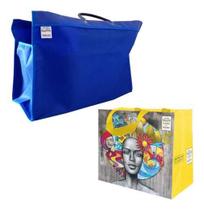 Sacola De Lona Feira 34X48X21Cm + Sacola De Ráfia 35X40X18Cm