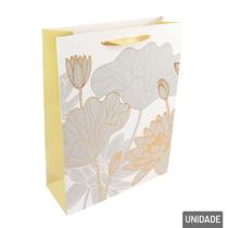 Sacola De Papel 33x25cm Flores Metalizada Branca - Tudo Em Caixa Sacola De Papel 33x25cm Flores Metalizada Branca - Tudo Em Caixa