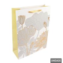 Sacola de Papel 33x25cm Flores Metalizada Branca - Tudo em Caixa Sacola de Papel 33x25cm Flores Metalizada Branca - Tudo em Caixa