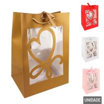 Sacola de Papel 35x25cm com Visor Coração e Laço - Tudo em Caixa Sacola de Papel 35x25cm com Visor Coração e Laço - Tudo em Caixa