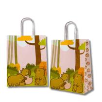 Sacola de papel capivara pequena presente lembrancinha festa loja (17,5x8,5x21,5cm) c/100 un.