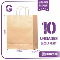 Sacola de Papel Kraft - 10 Unidades - G (24x15x32) - Lisa Sem Impressão - Dalpack Embalagens