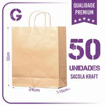 Sacola de Papel Kraft - 50 Unidades - G (24x15x32) - Lisa Sem Impressão - Dalpack Embalagens