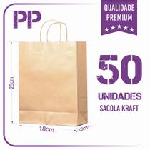 Sacola de Papel Kraft - 50 Unidades - PP (18x10x25) - Lisa Sem Impressão - Dalpack Embalagens