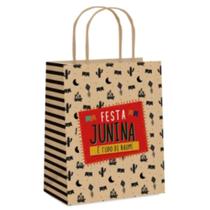 Sacola de Papel Kraft Junina - Tamanho P (21,5 x 15 x 8 cm) - Ideal para Festas