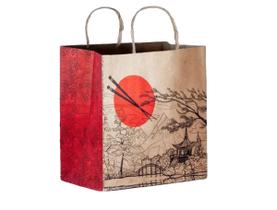 Sacola De Papel Kraft Pardo com Desenho Oriental - Tamanho G 30x32x19 Cm Para Delivery Food Presente Entrega - Opções