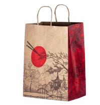 Sacola De Papel Kraft Pardo com Desenho Oriental - Tamanho M 24x34x14,5 Cm Para Delivery Food Presente Entrega - Opções