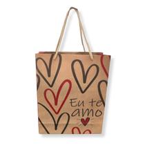 Sacola de Papel Kraft Personalizada Eu Te Amo (20x15x7,5cm) - 10un