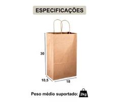 Sacola De Papel Para Presente Kraft Lisa Na Cor Pardo - Tamanho P 30x18x10,5 Cm Delivery Food com Alça