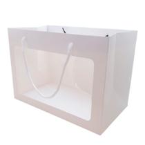 Sacola de Papel Retangular Horizontal Branca com Visor - 35x25x18cm - 1 unidade - Rizzo Sacola de Papel Retangular Horizontal Branca com Visor - 35x25x18cm - 1 unidade - Rizzo