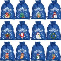 Sacola de presente de Natal, pacote com 12 unidades, azul, com estampas festivas, 10 x 14 cm Sacola de presente de Natal, pacote com 12 unidades, azul, com estampas festivas, 10 x 14 cm