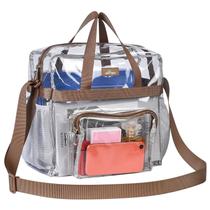 Sacola de vinil transparente MAY TREE Stadium aprovada em marrom 30x15x30cm