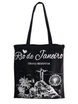 Sacola Ecobag Lembrança Rio De Janeiro Cristo Algodão Cru Preta
