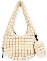 Sacola GASSDA Puffer acolchoada de nylon para mulheres bege com bolsa de maquiagem