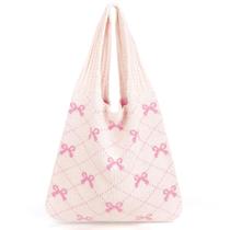 Sacola KPX Crochet Beach Mesh Tricotada Grande para Mulheres Rosa Sacola KPX Crochet Beach Mesh Tricotada Grande para Mulheres Rosa