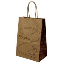 Sacola Kraft Natural Coelho Dourado 20x15x25cm - Embalagem para Presentes de Páscoa