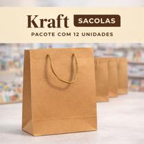 Sacola Kraft Pequena 24x19x8cm Pacote com 12 Unidades com Alça Cordão Para Presentes Sacola Kraft Pequena 24x19x8cm Pacote com 12 Unidades com Alça Cordão Para Presentes