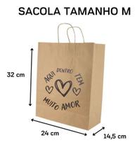 Sacola Kraft Personalizada Coração M 50 Unidades