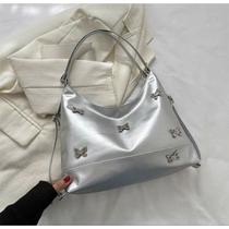 Sacola macia de borboleta de couro PU para mulheres, bolsa de ombro, grande capacidade, retrô, casua