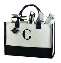 Sacola Mud Pie Classic em preto e branco Initial (A) Canvas
